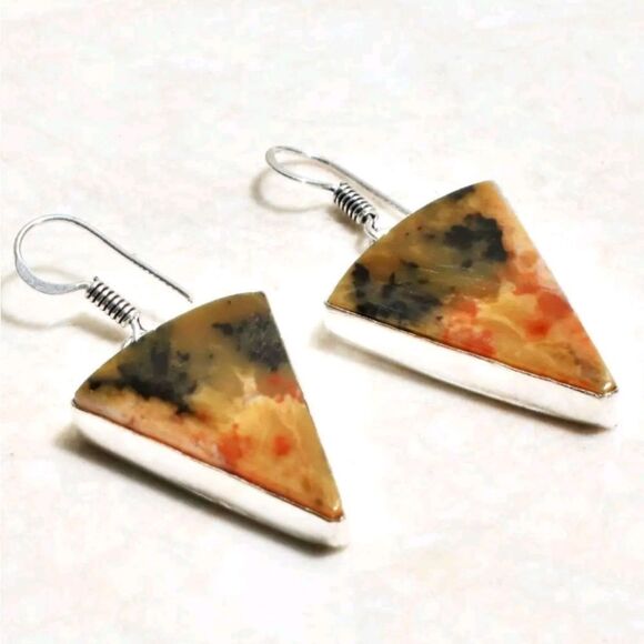 Pizza Slice Comical Jasper Handmade Drop Dangle Earrings Jewelry 1.9" - Picture 1 of 1